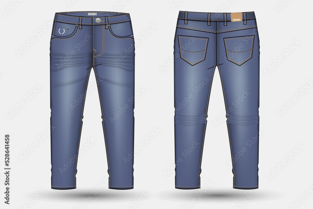 Denim Pant design template. Denim long pant Technical Fashion