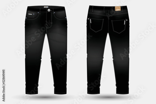 Denim Pant design template. Denim long pant Technical Fashion Illustration. Denim pant technical sketch for pant design and mockup