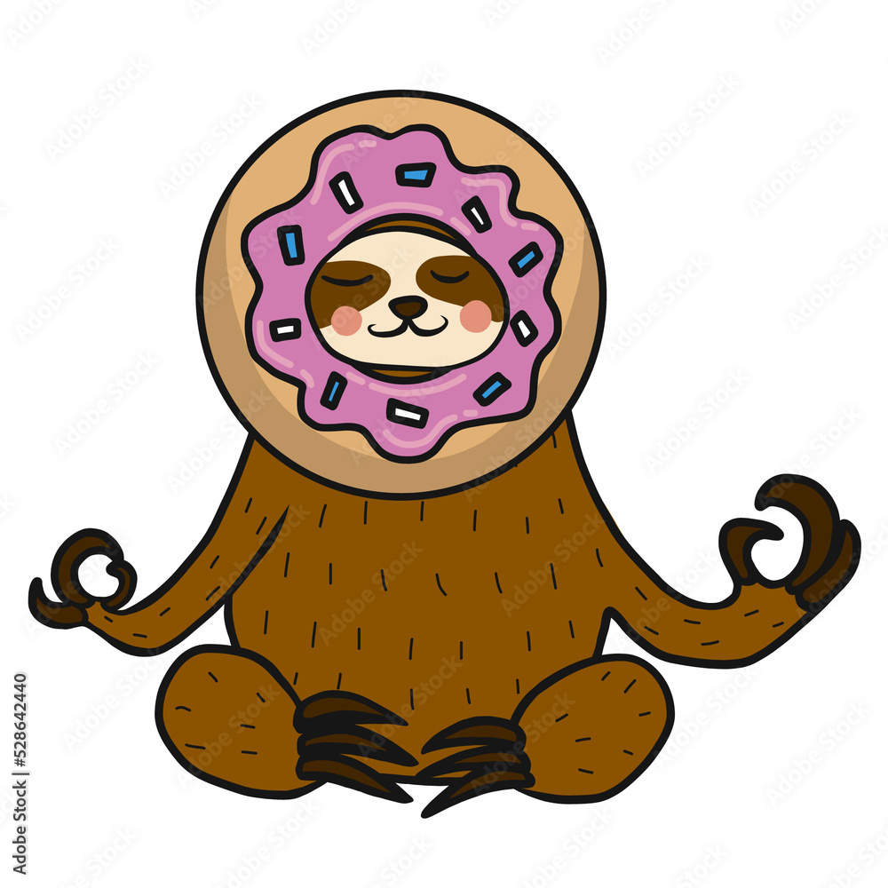 Obraz premium Sloth wear donut head cartoon illustration 