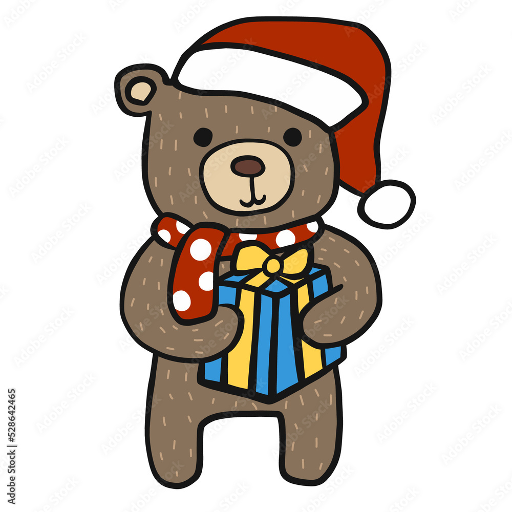 Bear wear Santa hat and bring gift box, Merry Christmas cartoon Bear wear Santa hat and bring gift box, Merry Christmas cartoon
