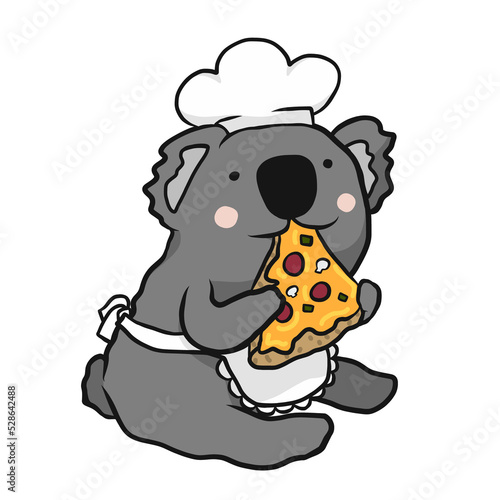 Koala chef eat pizza cartoon illustration © AmySachar