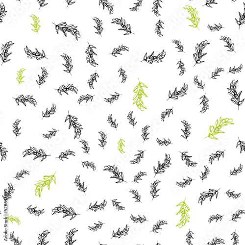 Seamless vector pattern with abstract, stylized olive branches. Texture for packaging of olive oil, pickled olives, labels. Botanical illustration, plant © Alesia