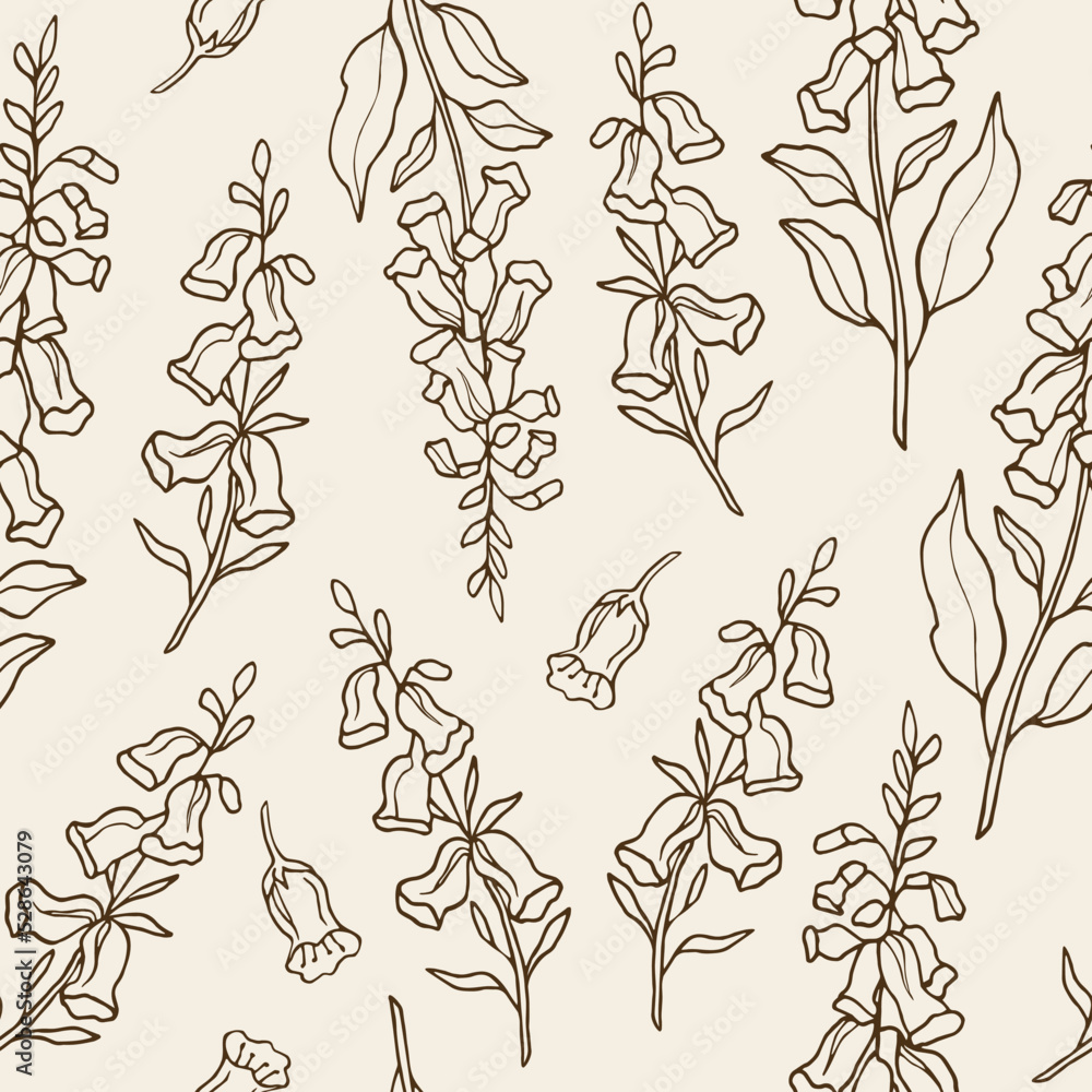 Hand drawn foxglove flower seamless pattern - obrazy, fototapety, plakaty 
