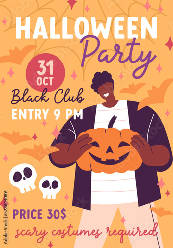 Halloween party flyer design. October holiday night poster background, promot...