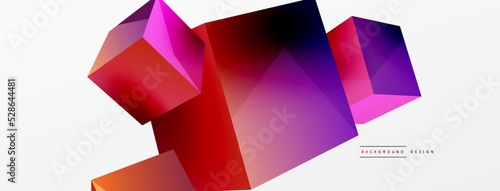 3d vector abstract background. Flying cubes composition. Trendy techno business template for wallpaper, banner, background or landing