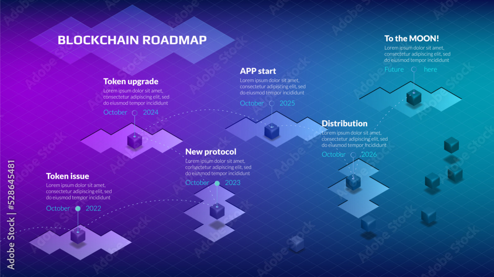 Isometric roadmap with many small cubes for blockchain or ...