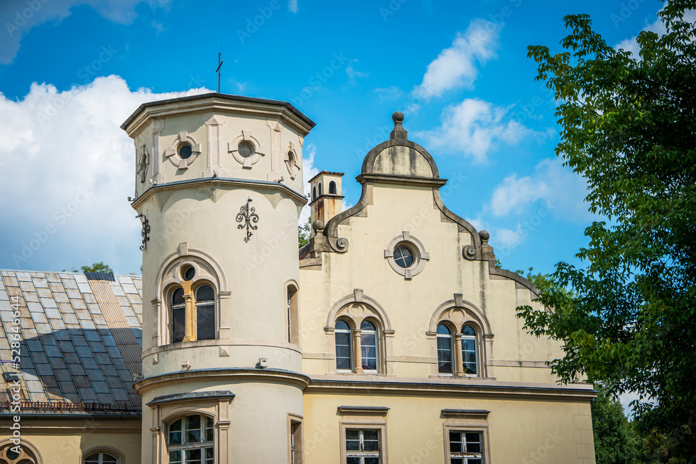 Fototapeta premium A palace and park complex from the nineteenth eclectic style. Przyszowice, Poland