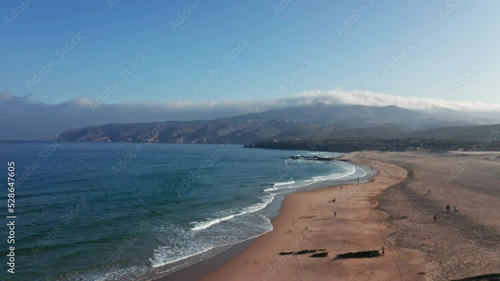 Drone flying over Do Guincho beach in Portugal Drone flying over Do Guincho beach in Portugal