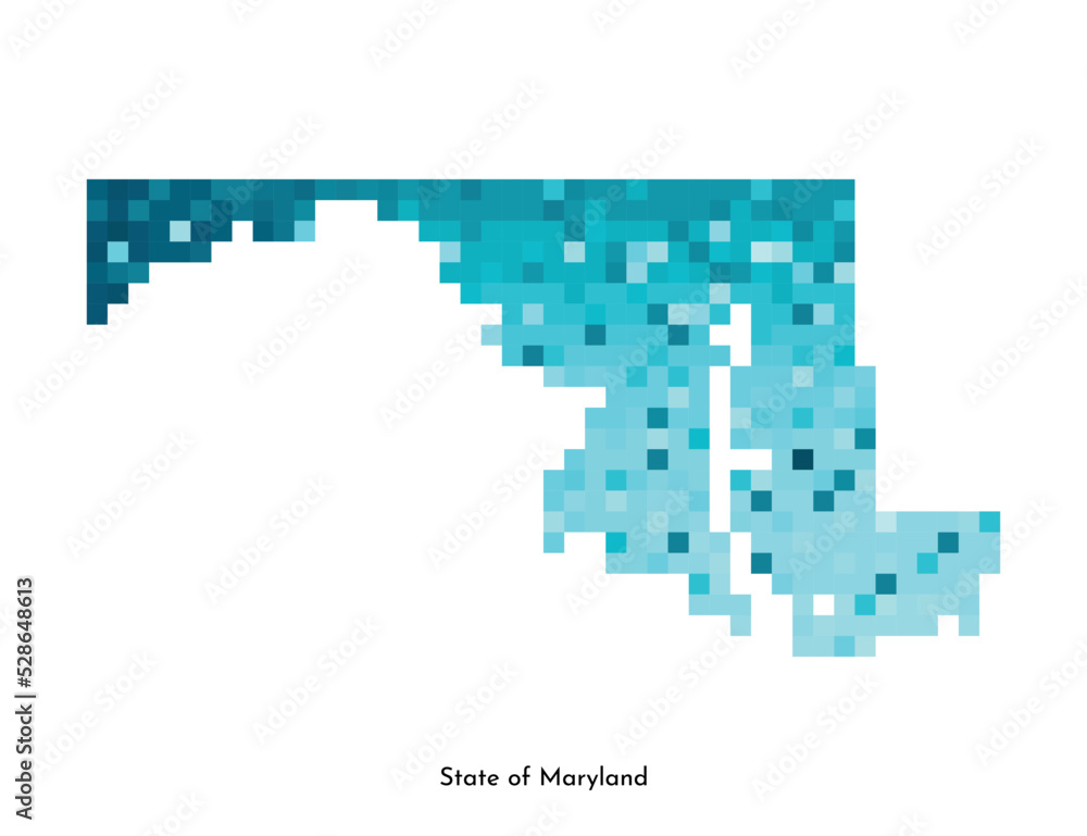 Vector isolated geometric illustration with icy blue area of USA - State of Maryland map. Pixel art style for NFT template. Simple colorful logo with gradient texture Vector isolated geometric illustration with icy blue area of USA - State of Maryland map. Pixel art style for NFT template. Simple colorful logo with gradient texture