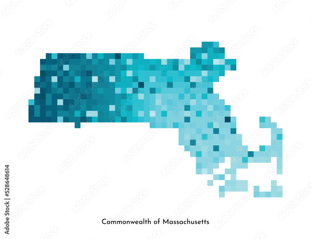 Vector isolated geometric illustration with icy blue state of USA - Commonwealth of Massachusetts map. Pixel art style for NFT template. Simple colorful logo with gradient texture Vector isolated geometric illustration with icy blue state of USA - Commonwealth of Massachusetts map. Pixel art style for NFT template. Simple colorful logo with gradient texture