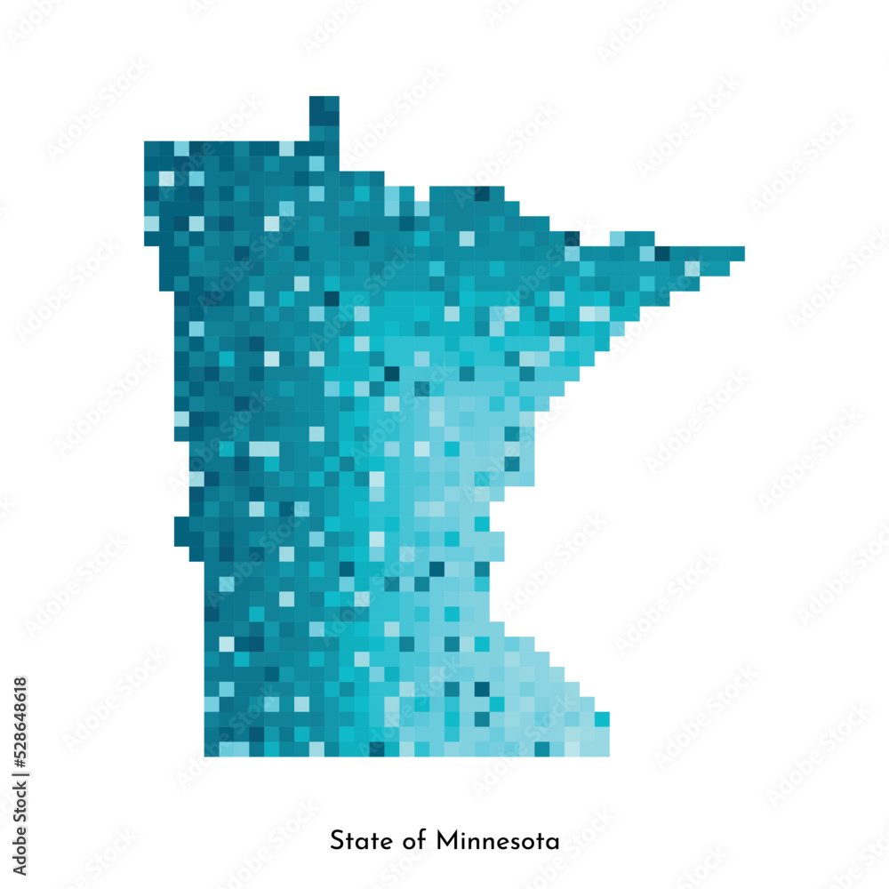 Vector isolated geometric illustration with icy blue area of USA - State of Minnesota map. Pixel art style for NFT template. Simple colorful logo with gradient texture Vector isolated geometric illustration with icy blue area of USA - State of Minnesota map. Pixel art style for NFT template. Simple colorful logo with gradient texture