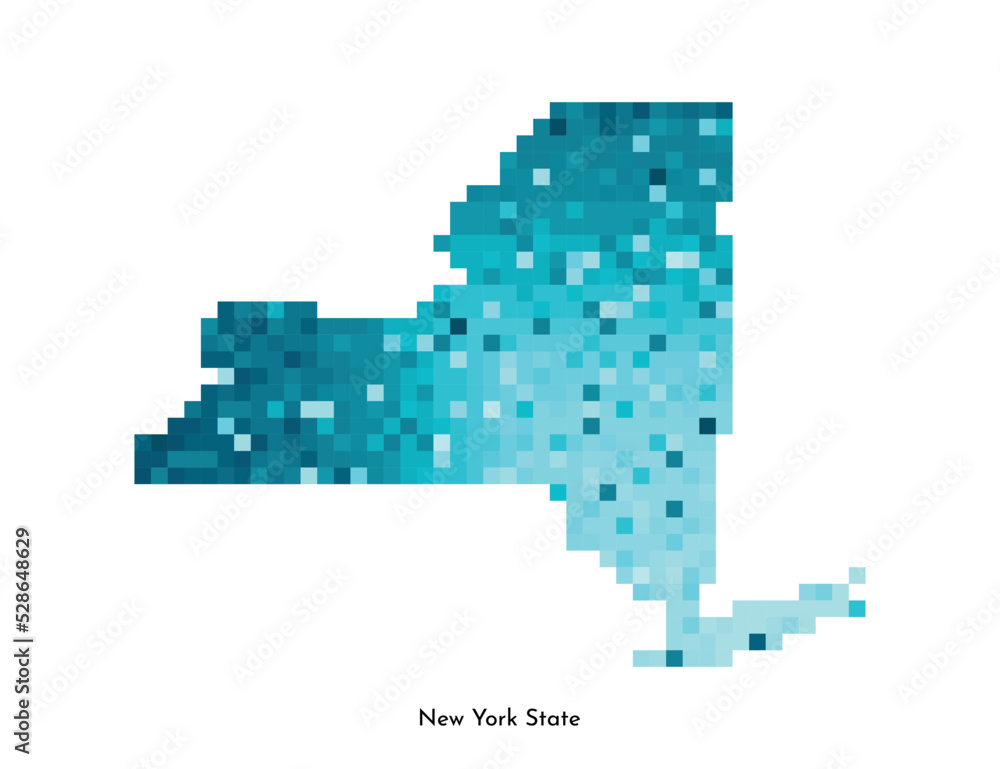 Vector isolated geometric illustration with icy blue area of USA - State of New York map. Pixel art style for NFT template. Simple colorful logo with gradient texture
