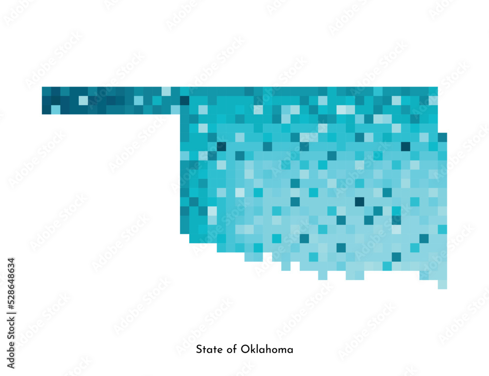 Vector isolated geometric illustration with icy blue area of USA - State of Oklahoma map. Pixel art style for NFT template. Simple colorful logo with gradient texture