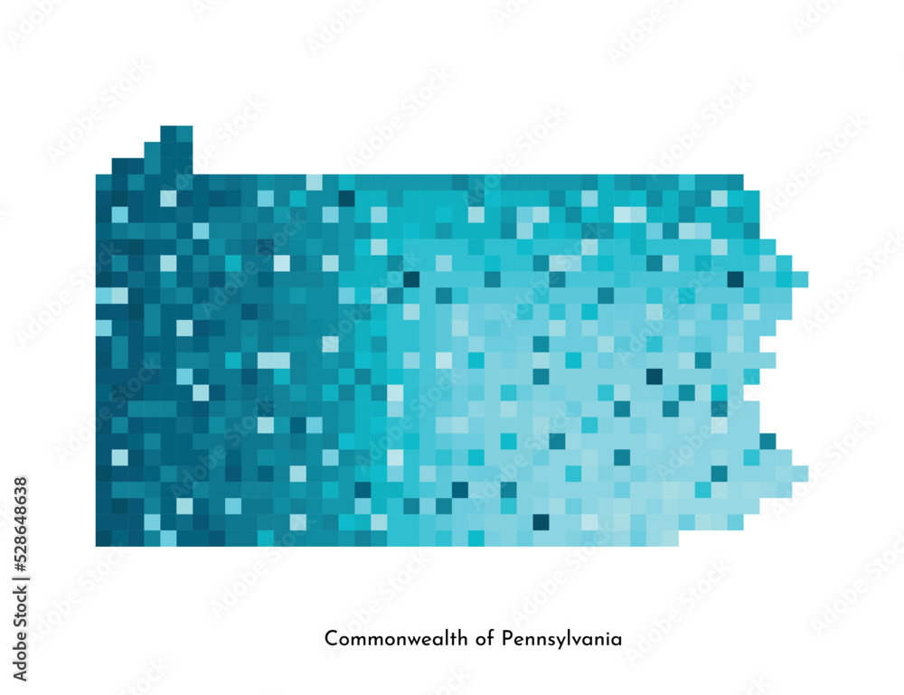 Vector isolated geometric illustration with icy blue USA state - Commonwealth of Pennsylvania map. Pixel art style for NFT template. Simple colorful logo with gradient texture Vector isolated geometric illustration with icy blue USA state - Commonwealth of Pennsylvania map. Pixel art style for NFT template. Simple colorful logo with gradient texture