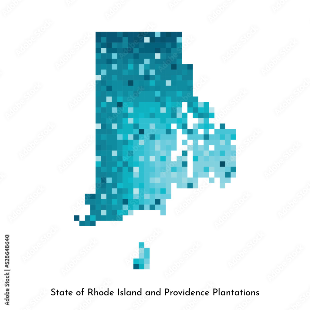 Vector isolated geometric illustration with icy blue area of USA - State of Rhode Island map. Pixel art style for NFT template. Simple colorful logo with gradient texture Vector isolated geometric illustration with icy blue area of USA - State of Rhode Island map. Pixel art style for NFT template. Simple colorful logo with gradient texture
