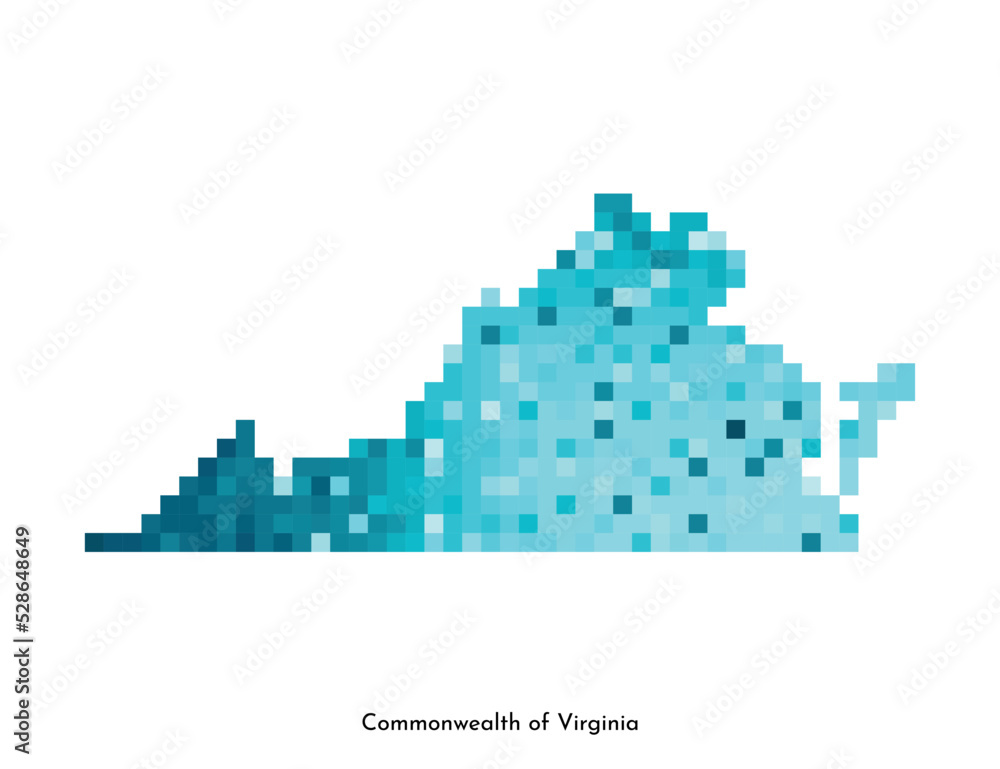 Vector isolated geometric illustration with icy blue USA state - Commonwealth of Virginia map. Pixel art style for NFT template. Simple colorful logo with gradient texture Vector isolated geometric illustration with icy blue USA state - Commonwealth of Virginia map. Pixel art style for NFT template. Simple colorful logo with gradient texture