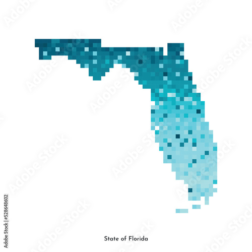 Vector isolated geometric illustration with icy blue area of USA - State of Florida map. Pixel art style for NFT template. Simple colorful logo with gradient texture