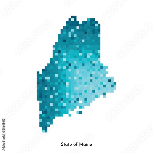 Vector isolated geometric illustration with icy blue area of USA - State of Maine map. Pixel art style for NFT template. Simple colorful logo with gradient texture