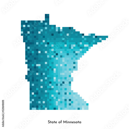 Vector isolated geometric illustration with icy blue area of USA - State of Minnesota map. Pixel art style for NFT template. Simple colorful logo with gradient texture