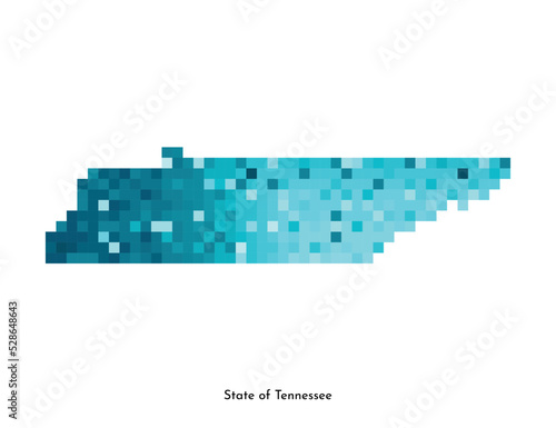 Vector isolated geometric illustration with icy blue area of USA - State of Tennessee map. Pixel art style for NFT template. Simple colorful logo with gradient texture