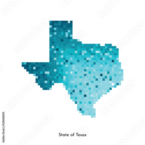 Vector isolated geometric illustration with icy blue area of USA - State of Texas map. Pixel art style for NFT template. Simple colorful logo with gradient texture