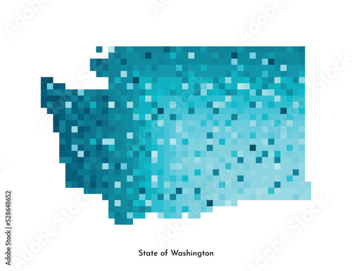 Vector isolated geometric illustration with icy blue area of USA - State of Washington map. Pixel art style for NFT template. Simple colorful logo with gradient texture