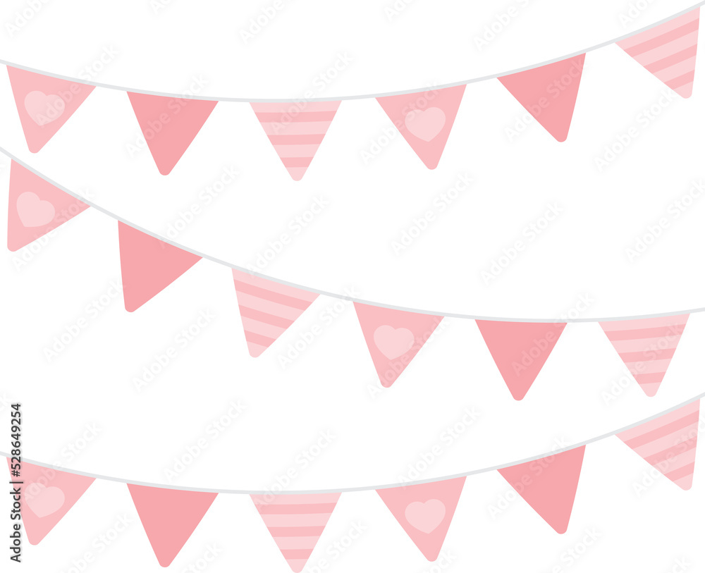 Cute pink triangle party bunting. Baby and kids party decoration. Flat design illustration.	