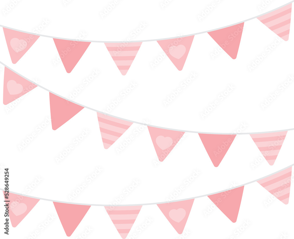 Cute pink triangle party bunting. Baby and kids party decoration. Flat design illustration. Cute pink triangle party bunting. Baby and kids party decoration. Flat design illustration.