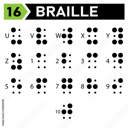 braille alphabet icon set include a to z