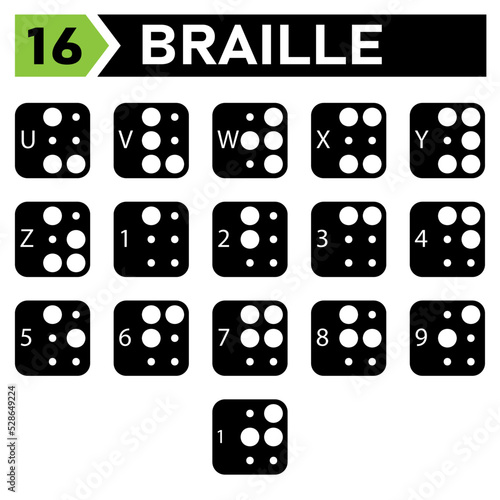 braille alphabet icon set include a to z