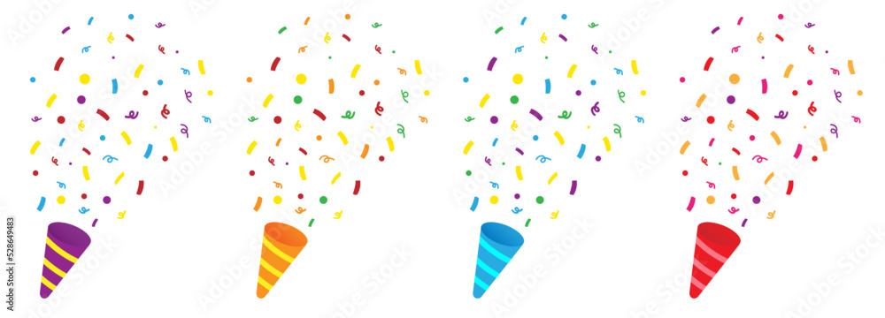 Colorful confetti with ribbons, firecracker. Holiday illustration. Festival illustration. Party illustration. Carnival. Vector illustration. Colorful confetti with ribbons, firecracker. Holiday illustration. Festival illustration. Party illustration. Carnival. Vector illustration.
