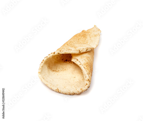 Rolled Pita Flat Bread Isolated, Flatbread, Chapati, Naan, Tortilla on White Background