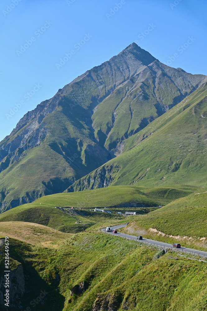 Georgian Military Highway with Caucasus Mountain Range as Background
