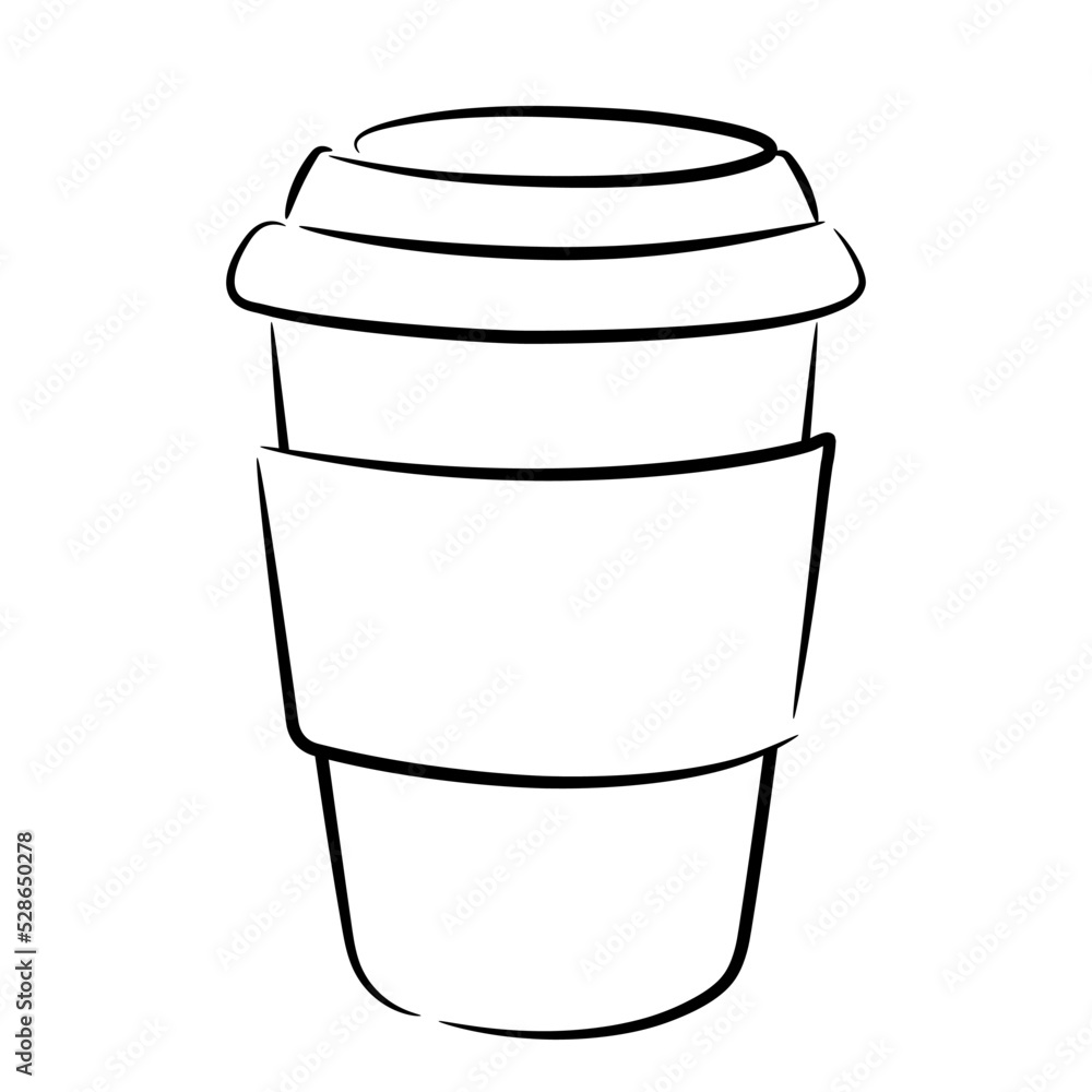 Paper cup with lid for hot drinks, hand drawn in doodle style. Isolated vector line art illustration. Paper cup with lid for hot drinks, hand drawn in doodle style. Isolated vector line art illustration.