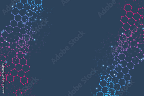 Structure molecule and communication. Dna, atom, neurons. Scientific concept for your design. Connected lines with dots. Medical, technology, chemistry, science background. Vector illustration