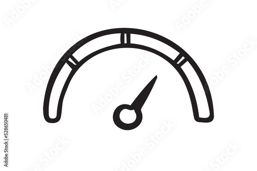 hand drawn doodle Speedometer, tachometer icon. Speed indicator sign. 