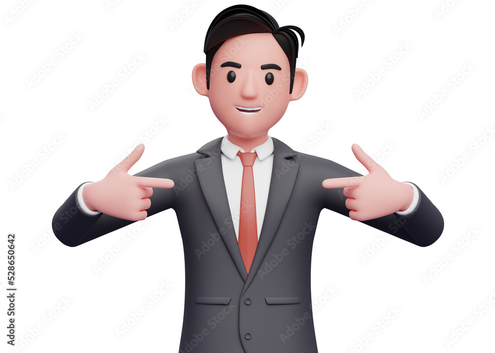 smart boy in black suit pointing self, 3D illustration of man in black suit pointing self smart boy in black suit pointing self, 3D illustration of man in black suit pointing self
