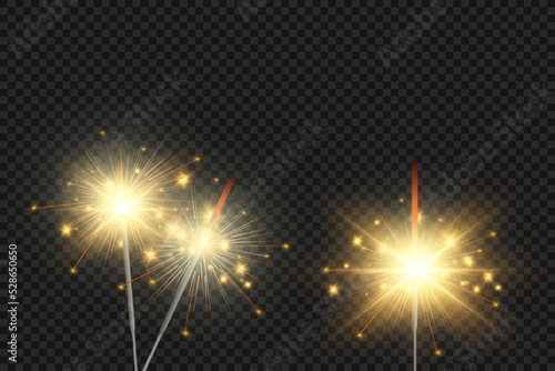 Magical light. Sparkler. Candle sparkling on the background. Realistic vector light effect. Winter, seasonal christmas decoration illustration.	