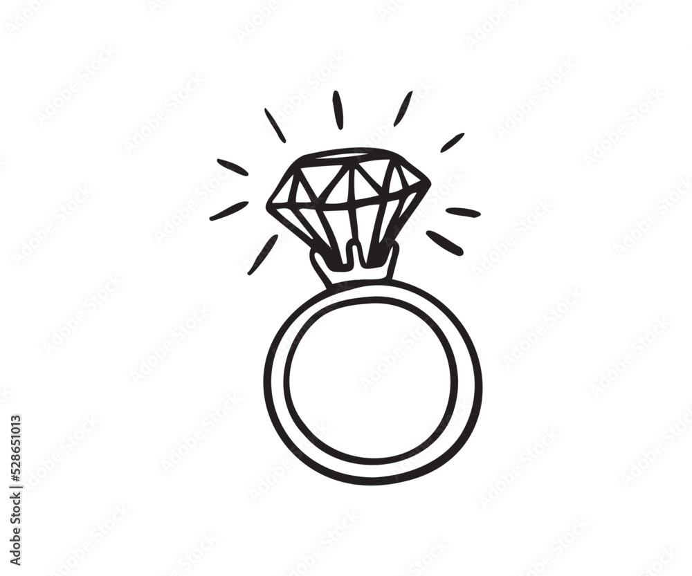Diamond ring doodle outline sketch. A symbol of a wedding and a proposal to get married Diamond ring doodle outline sketch. A symbol of a wedding and a proposal to get married