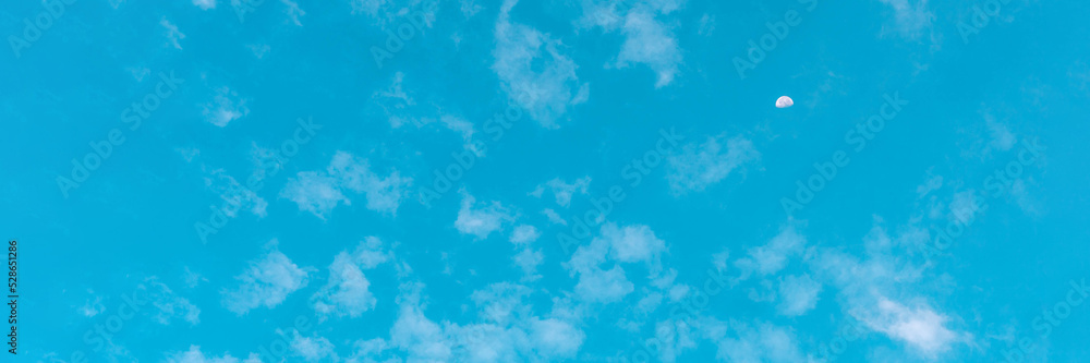 BANNER Atmosphere panorama white clouds azure blue sky Background summer open air tenderness freedom