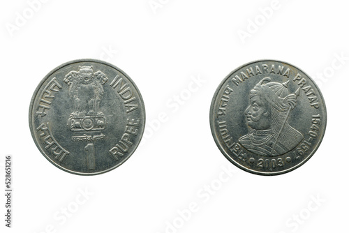 One Rupee Coin,  front and back, Maharana Pratap, Year 2003