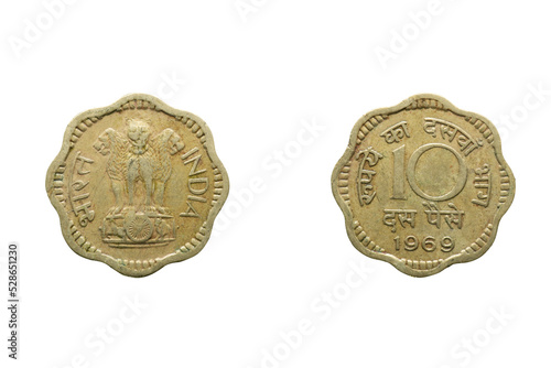 Ten paise Coin, Front and back, India,  1969, India photo