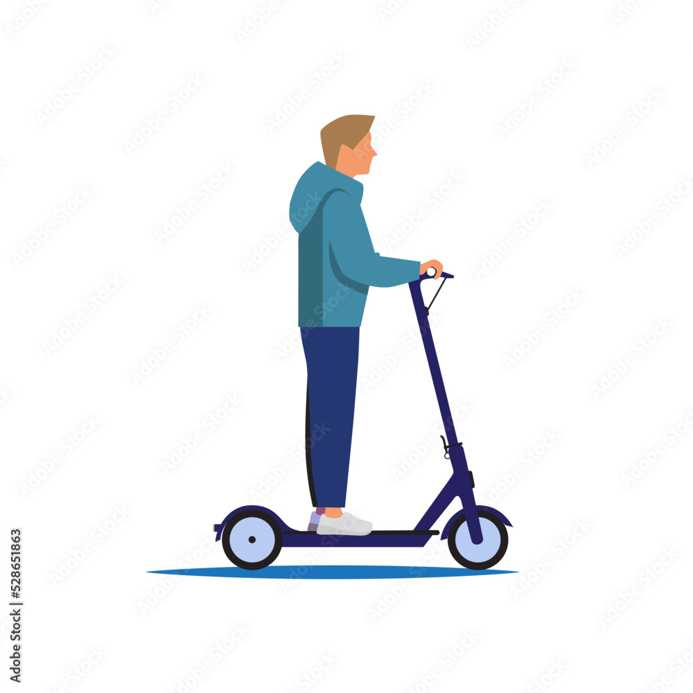 Isolated picture of a man on the electric kick scooter on the white background vector illustration Isolated picture of a man on the electric kick scooter on the white background vector illustration