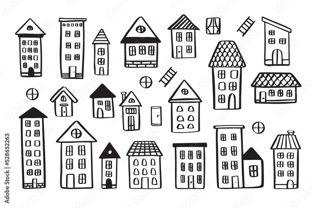 Various houses doodle set. vector hand drawn doodle style Various houses doodle set. vector hand drawn doodle style