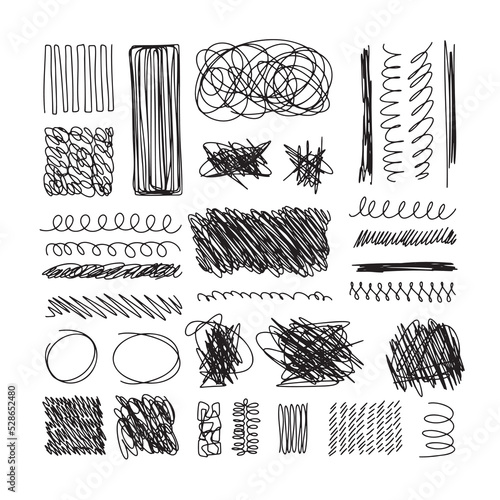 Set of hand drawn ink pen scribbles