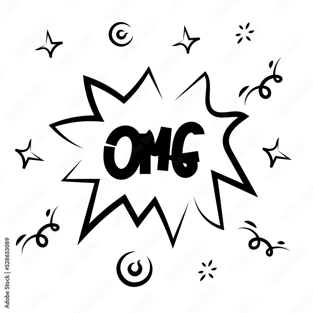 Obraz premium Cloud speech bubble with OMG text. Comic doodle sketch style. Explosion cloud omg icon.