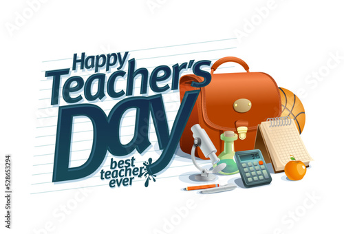 Happy teacher's day card, best teacher ever poster