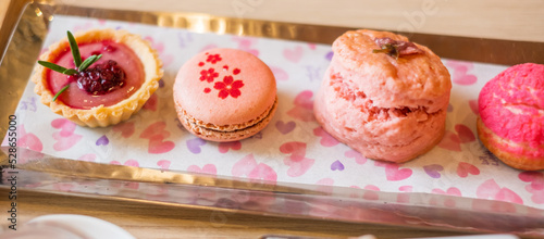 Pink sweet dessert set at luxury hotel