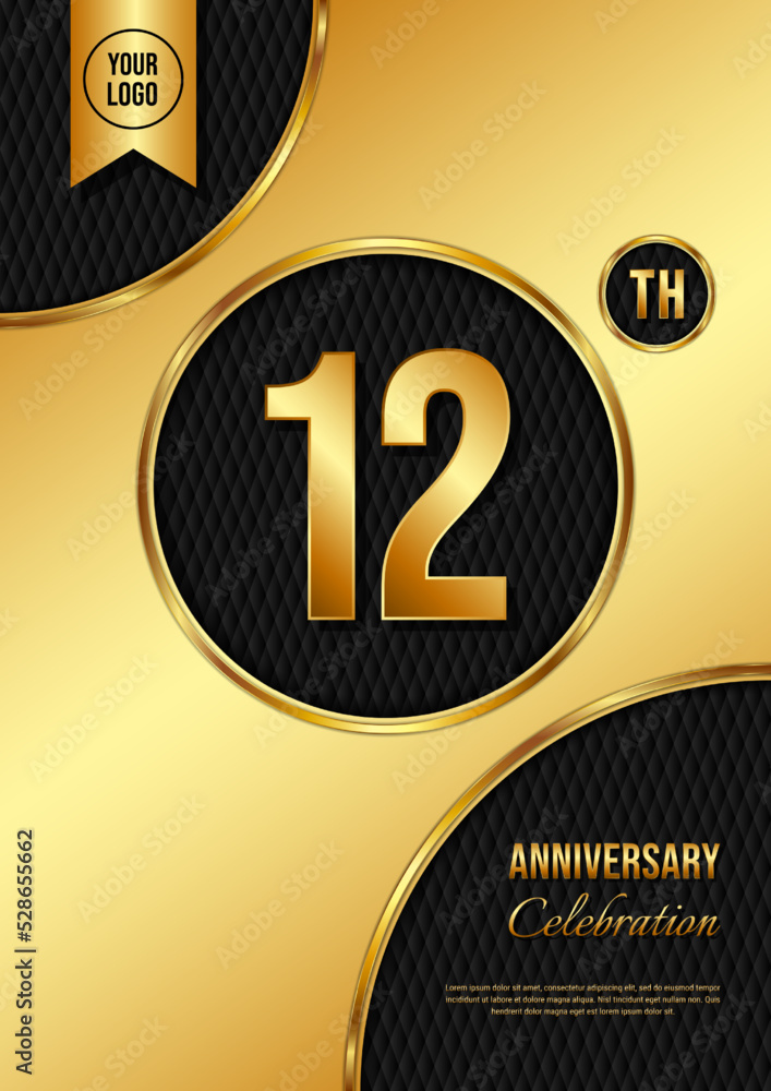 12 Year Anniversary celebration template design. Golden Anniversary
