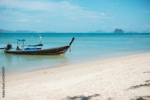 longtail boat on Tubkaak beach ready to Hong island  Krabi  Thailand. landmark  destination Southeast Asia Travel  vacation and holiday concept
